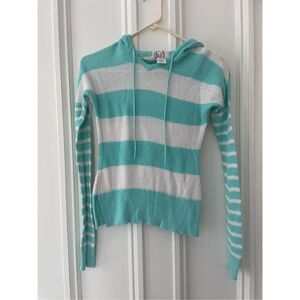So aqua and cream striped lightweight hoodie sweater XS